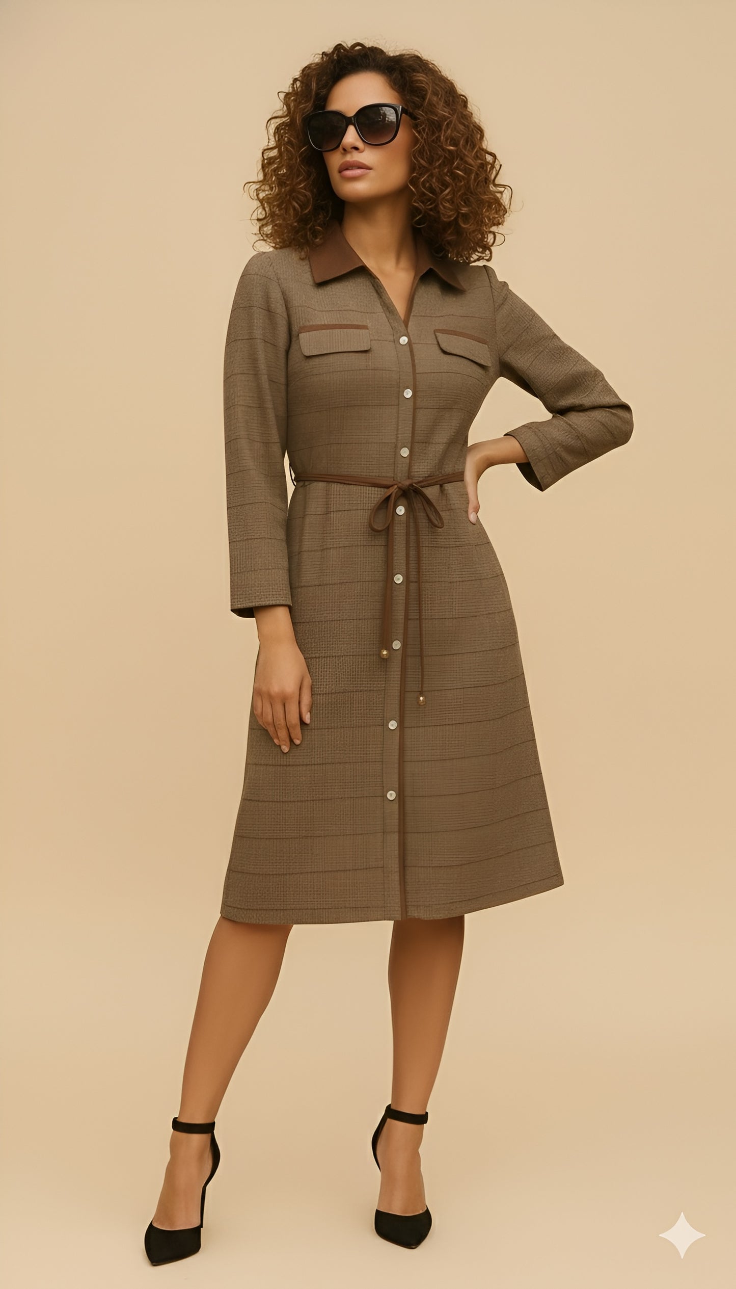 Vintage Chic Belted Shirt Dress
