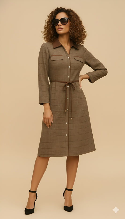 Vintage Chic Belted Shirt Dress