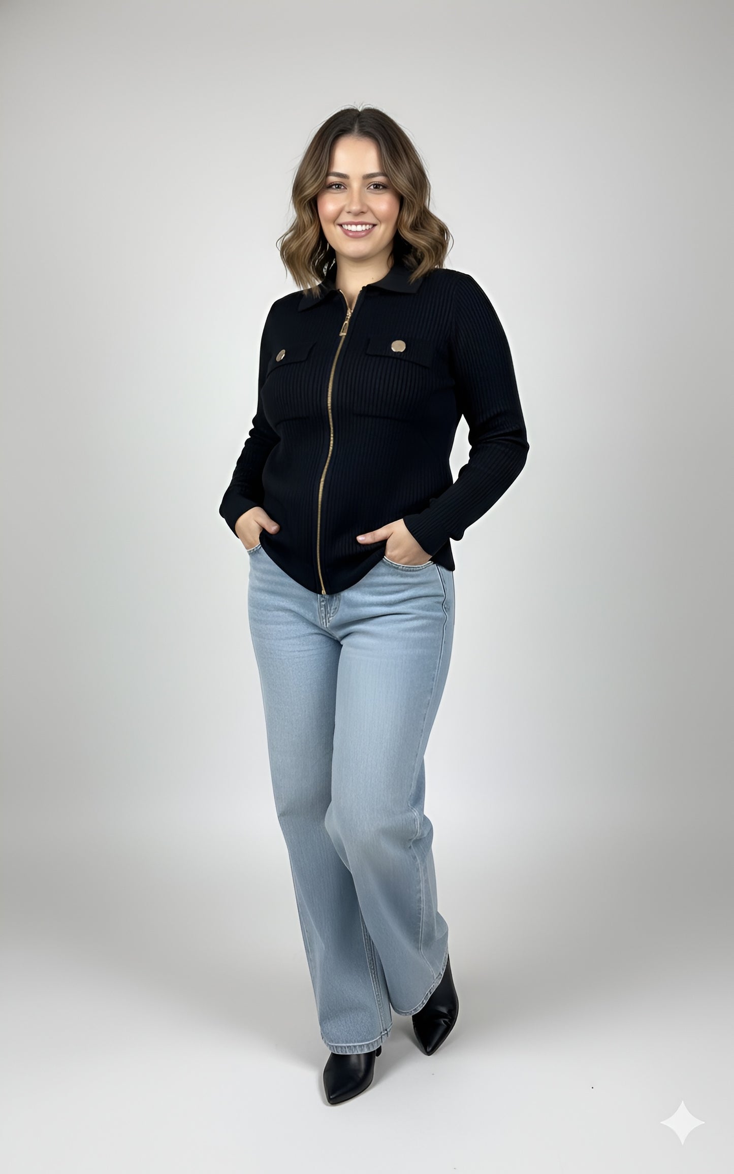 Everyday Elegance | Black Ribbed Zipper Sweater