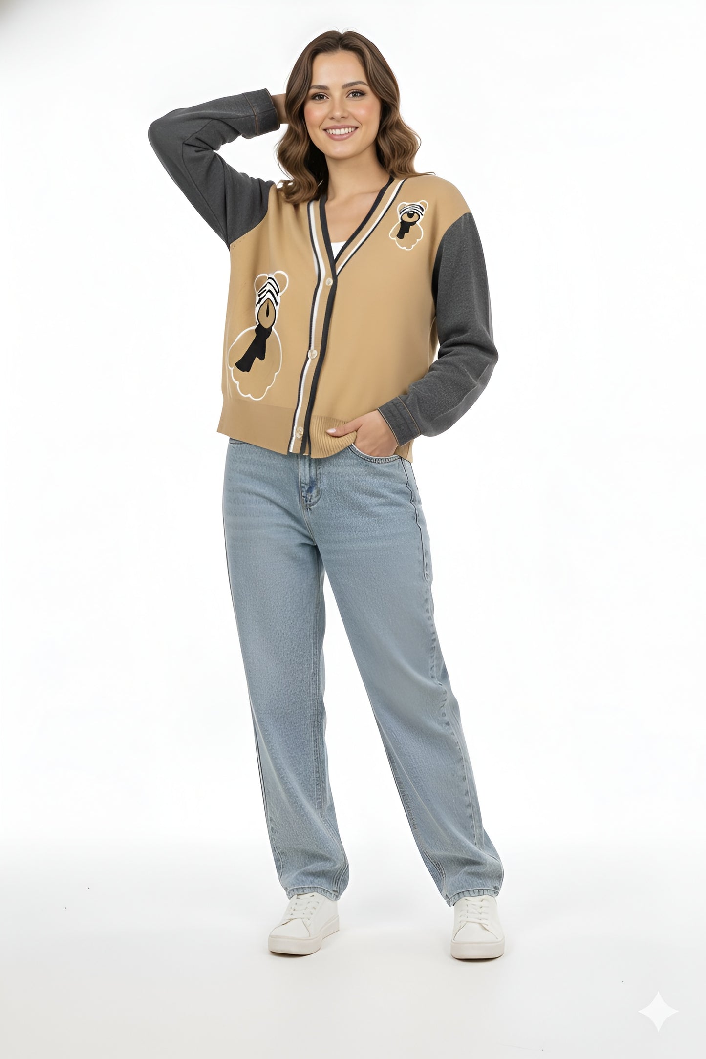 Cozy Knit V-Neck Sweater | The Statement Bear Cardigan🧸