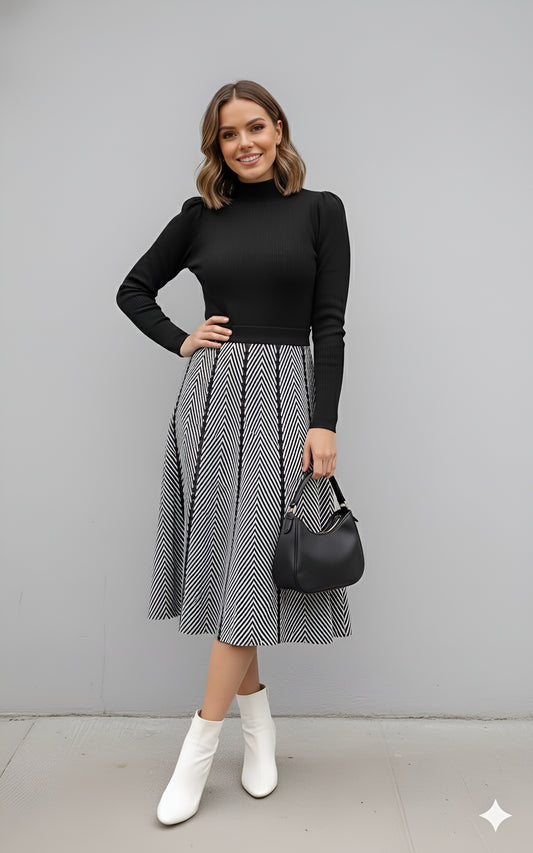 Pleated Chevron Knit Midi Skirt | The Ultimate Transitional Piece